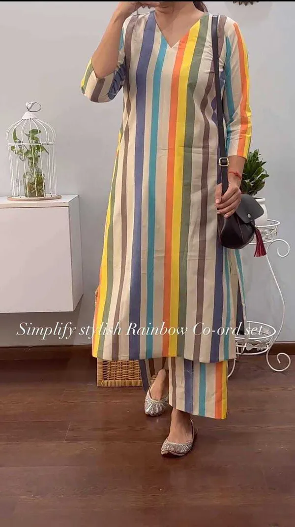 Multicolor_Cotton_Blend_3/4_Sleeve_Co-Ord_Set__for_women